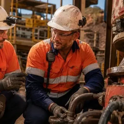 Fractional crusher engineering support Crusher engineer providing direct fractional crusher engineering support to a mine maintenance team member at an active mining site